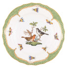 Hand-painted Herend Rothschild Bird Green Border Salad Plate in fine porcelain, 7.5in D,, Motif 5, on a white background