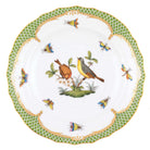 Hand-painted Herend Rothschild Bird Green Border Salad Plate in fine porcelain, 7.5in D,, Motif 7, on a white background