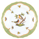 Hand-painted Herend Rothschild Bird Green Border Salad Plate in fine porcelain, 7.5in D,, Motif 8, on a white background