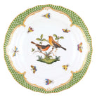 Hand-painted Herend Rothschild Bird Green Border Salad Plate in fine porcelain, 7.5in D,, Motif 9, on a white background