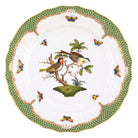 Hand-painted Herend Rothschild Bird Green Border Service Plate in fine porcelain, 11in D,, Motif 11, on a white background