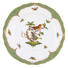 Hand-painted Herend Rothschild Bird Green Border Service Plate in fine porcelain, 11in D,, Motif 3, on a white background