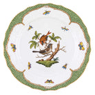 Hand-painted Herend Rothschild Bird Green Border Service Plate in fine porcelain, 11in D,, Motif 4, on a white background