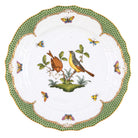 Hand-painted Herend Rothschild Bird Green Border Service Plate in fine porcelain, 11in D,, Motif 7, on a white background
