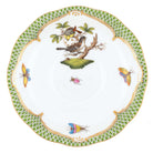 Hand-painted Herend Rothschild Bird Green Border Tea Saucer Cup & Saucer Set in fine porcelain, 6in D,, Motif 1, on a white background