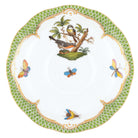 Hand-painted Herend Rothschild Bird Green Border Tea Saucer Cup & Saucer Set in fine porcelain, 6in D,, Motif 2, on a white background