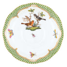 Hand-painted Herend Rothschild Bird Green Border Tea Saucer Cup & Saucer Set in fine porcelain, 6in D,, Motif 5, on a white background