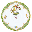 Hand-painted Herend Rothschild Bird Green Border Tea Saucer Cup & Saucer Set in fine porcelain, 6in D,, Motif 6, on a white background