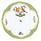 Hand-painted Herend Rothschild Bird Green Border Tea Saucer Cup & Saucer Set in fine porcelain, 6in D,, Motif 7, on a white background