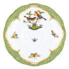 Hand-painted Herend Rothschild Bird Green Border Tea Saucer Cup & Saucer Set in fine porcelain, 6in D,, Motif 9, on a white background