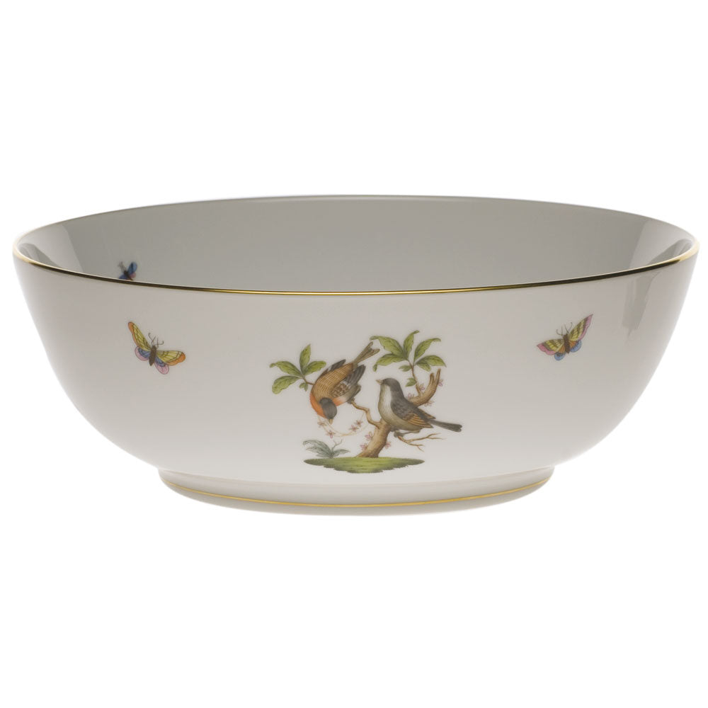 Hand-painted Herend Rothschild Bird Large Bowl in fine porcelain, 11in D, on a white background