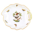 Hand-painted Herend Rothschild Bird Leaf Dish in fine porcelain, 7.75in L, on a white background