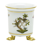 Hand-painted Herend Rothschild Bird Mini Cachepot with Feet in fine porcelain, 3.75in L X 4in H, on a white background