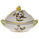 Hand-painted Herend Rothschild Bird Mini Tureen with Lemon Candy Dish in fine porcelain, 5in L X 4in H, on a white background
