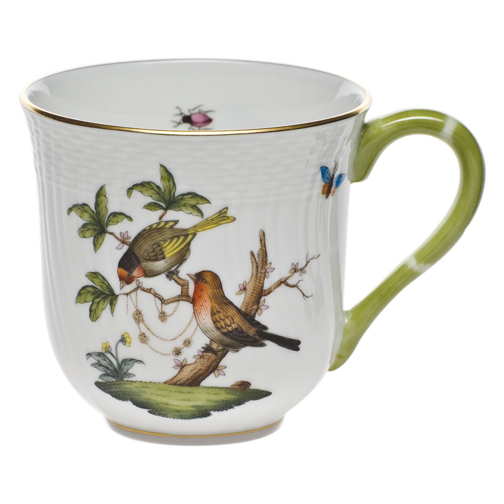 Hand-painted Herend Rothschild Bird Mug in fine porcelain, (10 OZ) 3.5in H,, Motif 10, on a white background