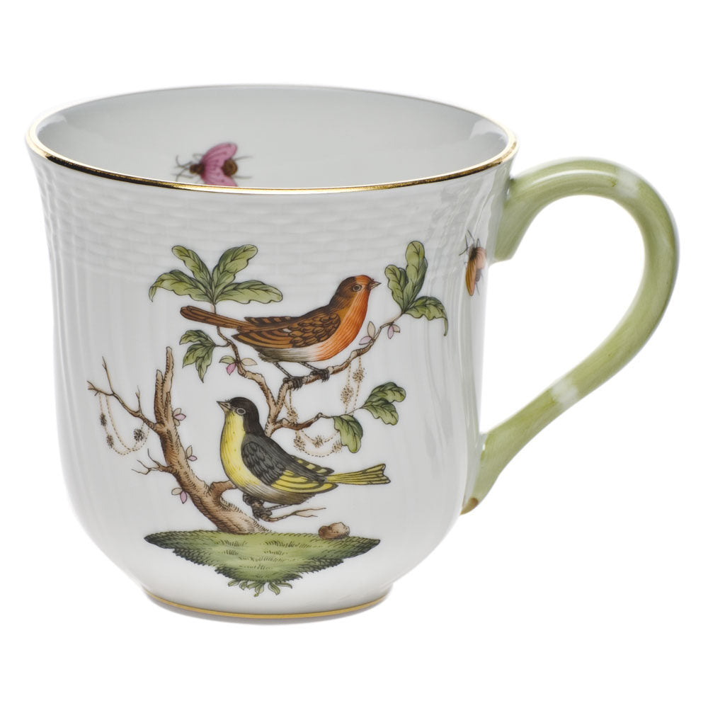 Hand-painted Herend Rothschild Bird Mug in fine porcelain, (10 OZ) 3.5in H,, Motif 3, on a white background
