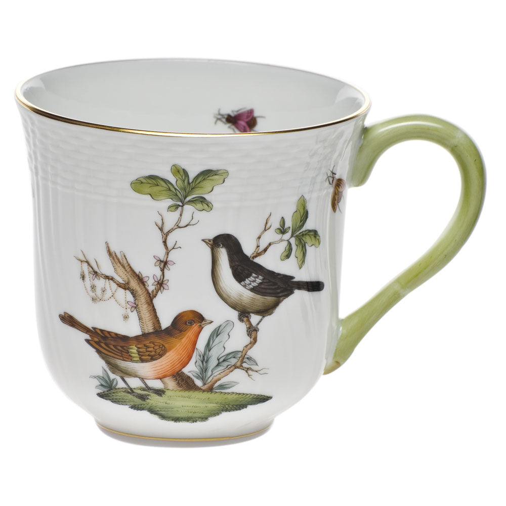 Hand-painted Herend Rothschild Bird Mug in fine porcelain, (10 OZ) 3.5in H,, Motif 5, on a white background