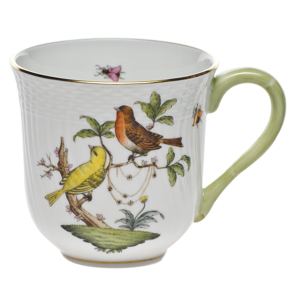 Hand-painted Herend Rothschild Bird Mug in fine porcelain, (10 OZ) 3.5in H,, Motif 6, on a white background