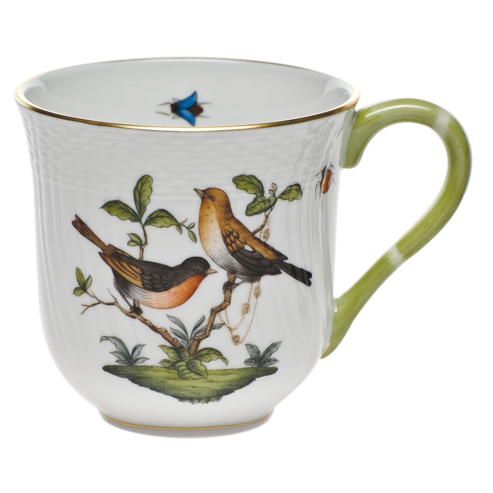 Hand-painted Herend Rothschild Bird Mug in fine porcelain, (10 OZ) 3.5in H,, Motif 9, on a white background