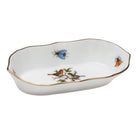 Hand-painted Herend Rothschild Bird Narrow Pin Dish Decorative Plate in fine porcelain, 5in L X 1in H, on a white background