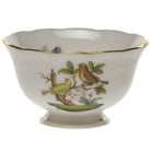 Hand-painted Herend Rothschild Bird Open Sugar Bowl in fine porcelain, 3in D X 1.5in H, on a white background
