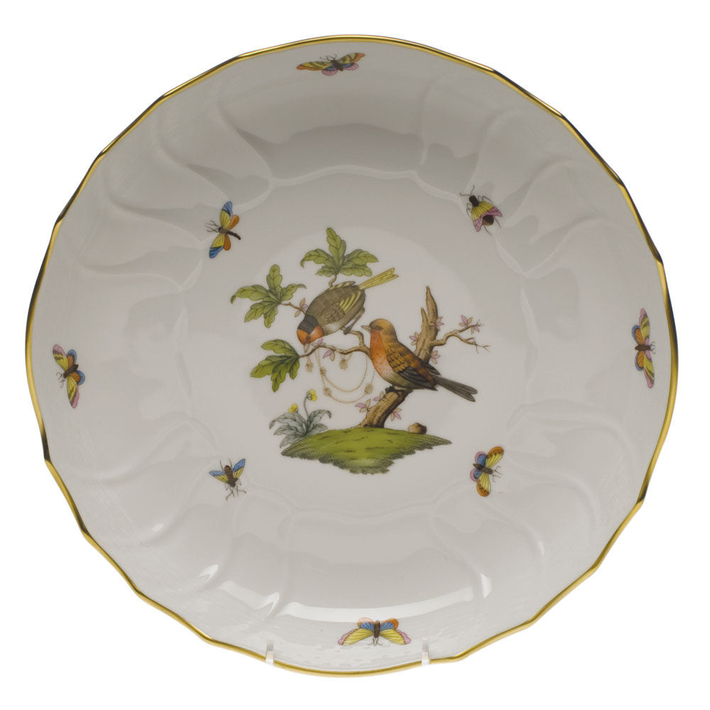 Hand-painted Herend Rothschild Bird Open Vegetable Bowl in fine porcelain, 10.5in D, on a white background