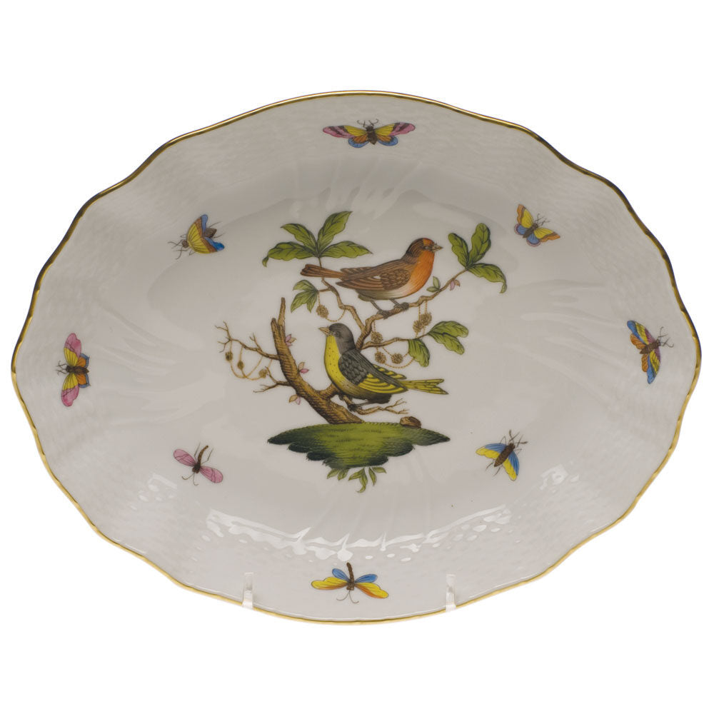 Hand-painted Herend Rothschild Bird Oval Dish in fine porcelain, 8.25in L X 6.75in W, on a white background