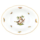 Hand-painted Herend Rothschild Bird Oval Vegetable Dish Serving Bowl in fine porcelain, 10in L X 8in W, on a white background