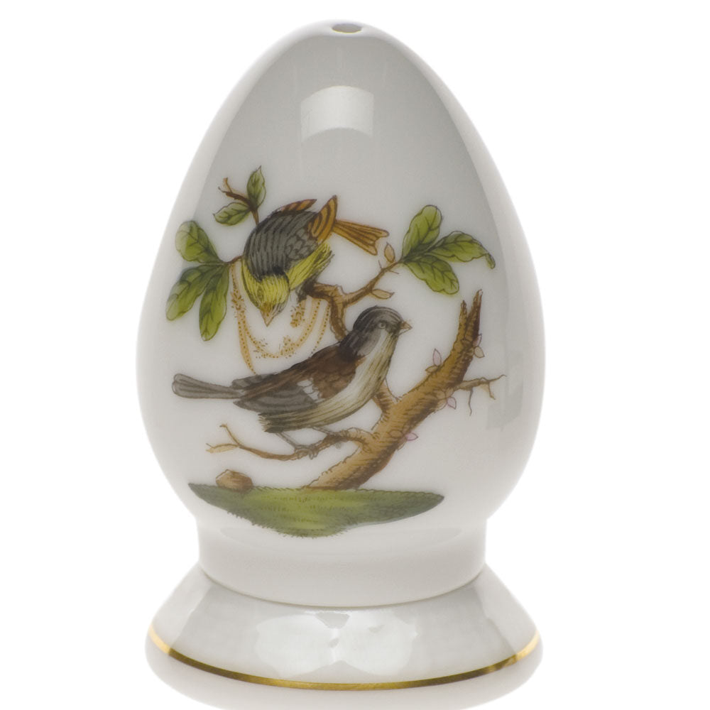 Hand-painted Herend Rothschild Bird Pepper Shaker Single Hole Salt & Pepper Shaker Set in fine porcelain, 2.5in H, on a white background