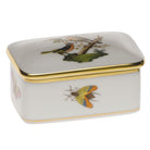 Hand-painted Herend Rothschild Bird Rectangular Box in fine porcelain, 3in L X 2in W, on a white background