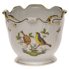 Hand-painted Herend Rothschild Bird Ribbed Cachepot in fine porcelain, 6.25in H X 7in D, on a white background