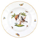 Hand-painted Herend Rothschild Bird Rim Soup Soup Plates & Rimmed Soup Bowl in fine porcelain, 9.5in D,, Motif 12, on a white background
