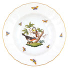 Hand-painted Herend Rothschild Bird Rim Soup Soup Plates & Rimmed Soup Bowl in fine porcelain, 9.5in D,, Motif 2, on a white background