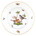 Hand-painted Herend Rothschild Bird Rim Soup Soup Plates & Rimmed Soup Bowl in fine porcelain, 9.5in D,, Motif 5, on a white background