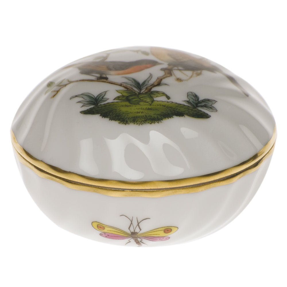 Hand-painted Herend Rothschild Bird Ring Box in fine porcelain, 2.75in D, on a white background