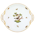 Hand-painted Herend Rothschild Bird Round Tray with Handles in fine porcelain, 11.25in D, on a white background