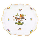 Hand-painted Herend Rothschild Bird Scallop Tray in fine porcelain, 11.25in L X 9.5in W, on a white background