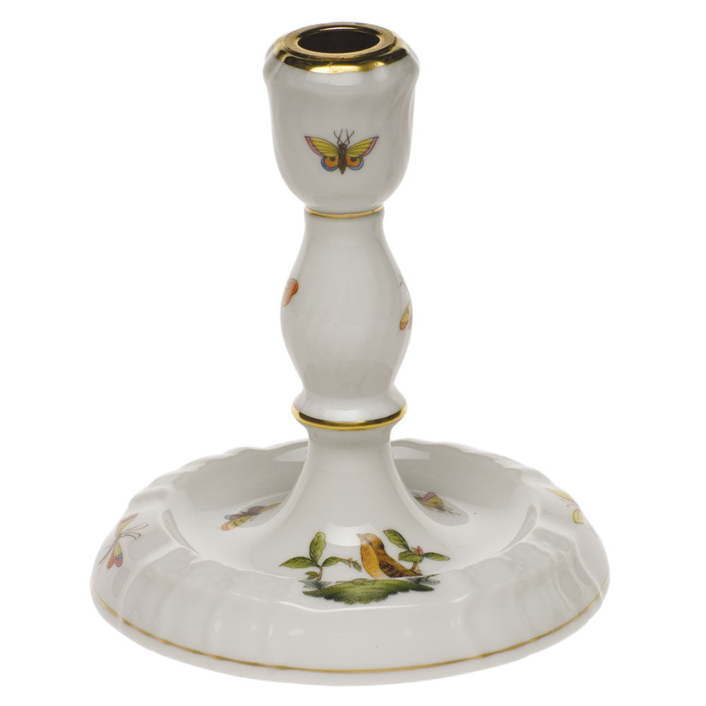 Hand-painted Herend Rothschild Bird Single Candlestick Candlestick Holder in fine porcelain, 6in H, on a white background
