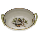 Hand-painted Herend Rothschild Bird Small Basket with Handles in fine porcelain, 2.75in L X 2.25in W, on a white background