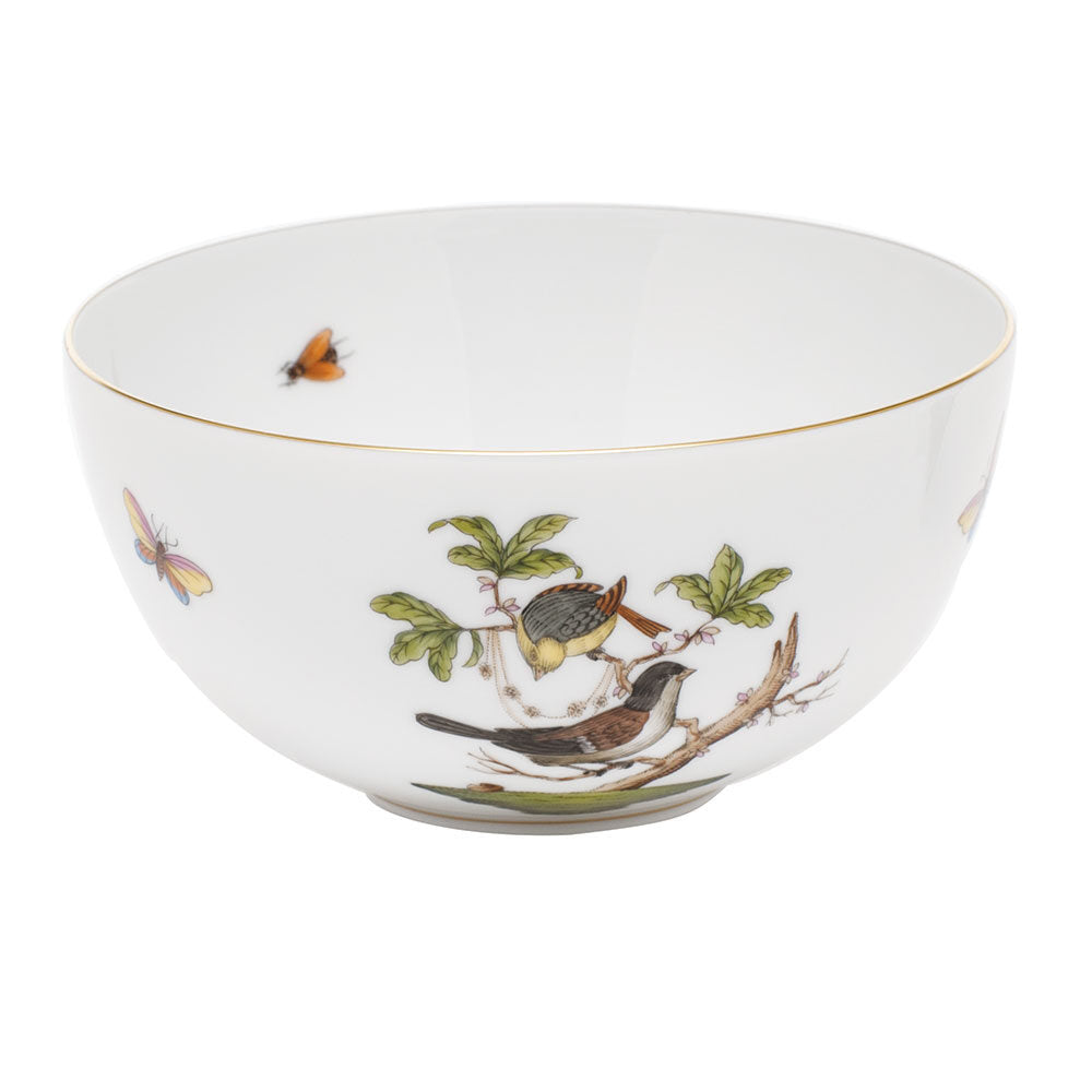 Hand-painted Herend Rothschild Bird Small Bowl in fine porcelain, 3in H X 5.75in D, on a white background