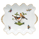 Hand-painted Herend Rothschild Bird Small Dish with Pearls Decorative Plate in fine porcelain, 5.75in L X 6.75in W, on a white background