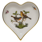 Hand-painted Herend Rothschild Bird Small Heart Tray Decorative Plate in fine porcelain, 4in L X 4in W, on a white background