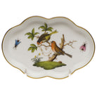 Hand-painted Herend Rothschild Bird Small Scalloped Tray Decorative Plate in fine porcelain, 5.5in L, on a white background