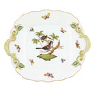 Hand-painted Herend Rothschild Bird Square Cake Plate with Handles in fine porcelain, 9.5in SQ, on a white background