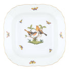 Hand-painted Herend Rothschild Bird Square Fruit Dish in fine porcelain, 11in SQ, on a white background