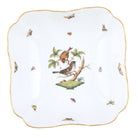 Hand-painted Herend Rothschild Bird Square Salad Bowl in fine porcelain, 10in SQ, on a white background