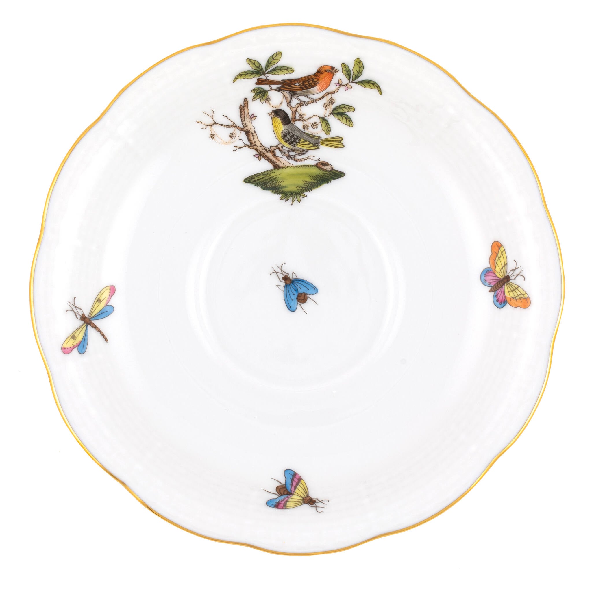 Hand-painted Herend Rothschild Bird Tea Saucer Cup & Saucer Set in fine porcelain, 6in D,, Motif 3, on a white background