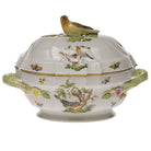 Hand-painted Herend Rothschild Bird Tureen with Bird in fine porcelain, (2 QT) 9.5in H, on a white background