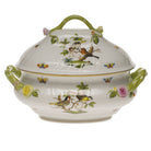 Hand-painted Herend Rothschild Bird Tureen with Branch Handles in fine porcelain, (4 QT) 10in H, on a white background