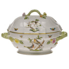 Hand-painted Herend Rothschild Bird Tureen with Branch in fine porcelain, (2 QT) 9.5in H, on a white background